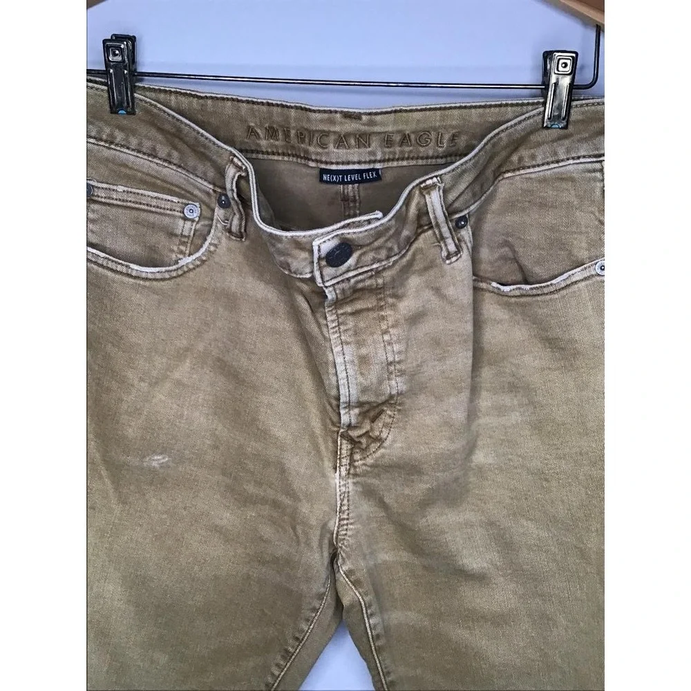 American Eagle Next Level Flex Slim Jeans Mens 33x30 Khaki Tan Stretch Denim